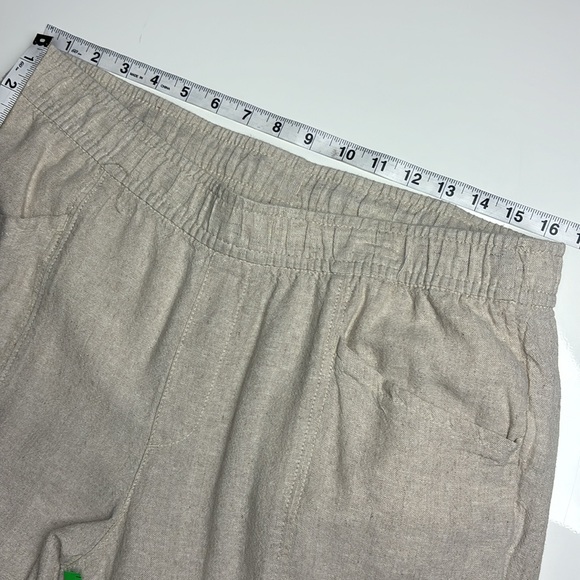 Old Navy Tan Flax Linen Taper Pull On Pants w/ Hidden Drawstring Belt, Sz L - Picture 8 of 11